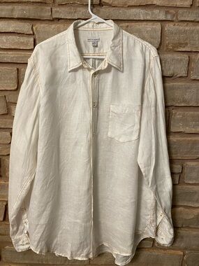 Martin Gordon 100% linen Button down men shirt cream(white)color Size XL